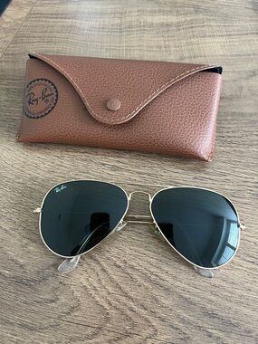 Ray-Ban Gold Frame Sunglasses with Black Lenses